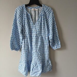 Vineyard Vines Women's Size XS Seastitch Block Print Dress Ruffle Hem 3/4 Sleeve